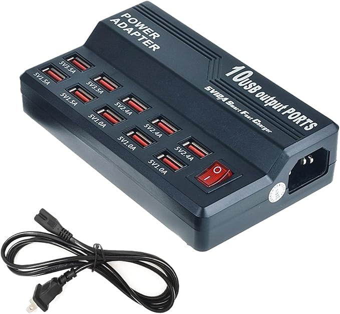 MaxLax USB Charging Station,10 Port 60W Multiple USB Charger Station,Multi Ports Charger Charging for Smartphones，Tablets，and Many Devices.
