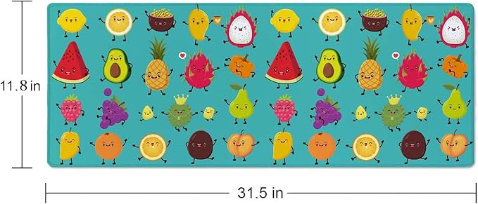 Cute Cartoon Fruit XL Mouse Pad,Large Mouse Pad Gaming 31.5 x 11.8 in Mouse Mat Desk Pad,Extended Keyboard Mousepad Large Desk Mat with Non-Slip Rubber Base and Stitched Edge for Home Office