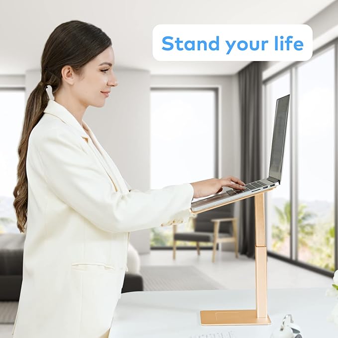 Laptop Stand for Desk, Ergonomic Sitting and Standing Laptop Riser for Notebook MacBook 11-17 Inches，DJ Laptop Stand Adjustable Height from 7-15 Inches Aluminum(Gold)
