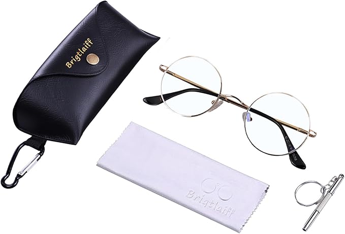 Brigtlaiff Round Blue Light Blocking Glasses for Men Women, Computer Gaming TV Glasses Anti Eyestrain with Metal Frame