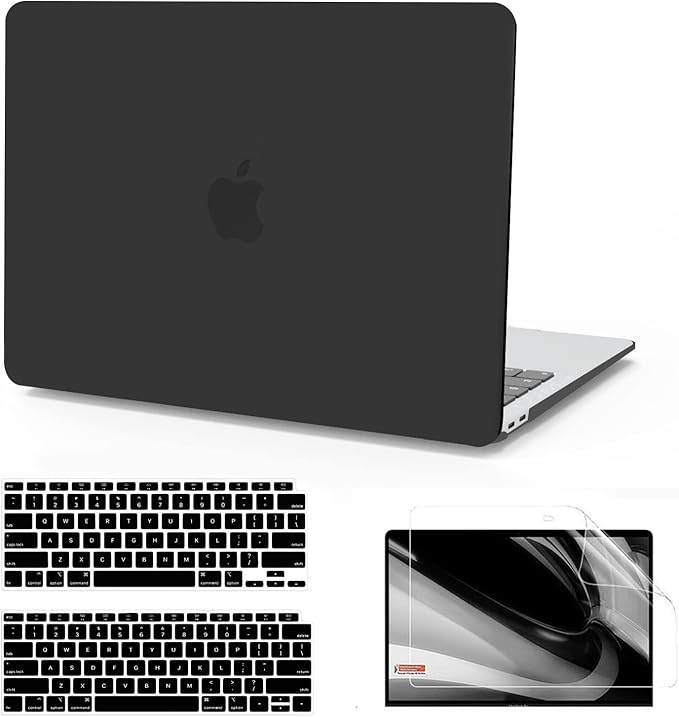B BELK Compatible with MacBook Air 13 inch Case M1 2022 2021 2020 2019 2018 A2337 A2179 A1932 Touch ID,Matte Plastic Hard Shell for MacBook Air 13.3 inch Case+Keyboard Cover+Screen Protector, Black