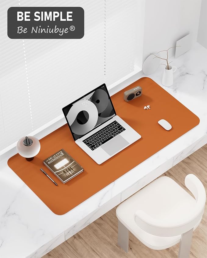 Desk Pad, 23.6" x 13.8" PU Leather Non-Slip Desk Mat Large Mouse Pad for Desktop, Waterproof Laptop Computer Writing Mat for Office, Home, Work, Gaming, Earthy Yellow