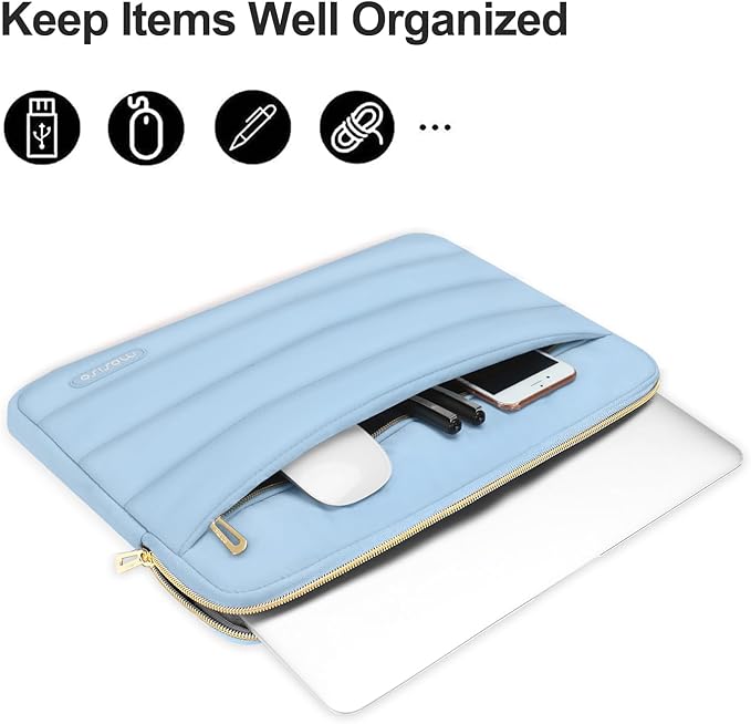 MOSISO Laptop Case 14 inch, 14 inch Puffy Laptop Sleeve Compatible with HP Lenovo Dell ASUS Acer, HP Stream, Dell Latitude, Lenovo IdeaPad, Polyester Horizontal Bag with Small Case, Air Blue