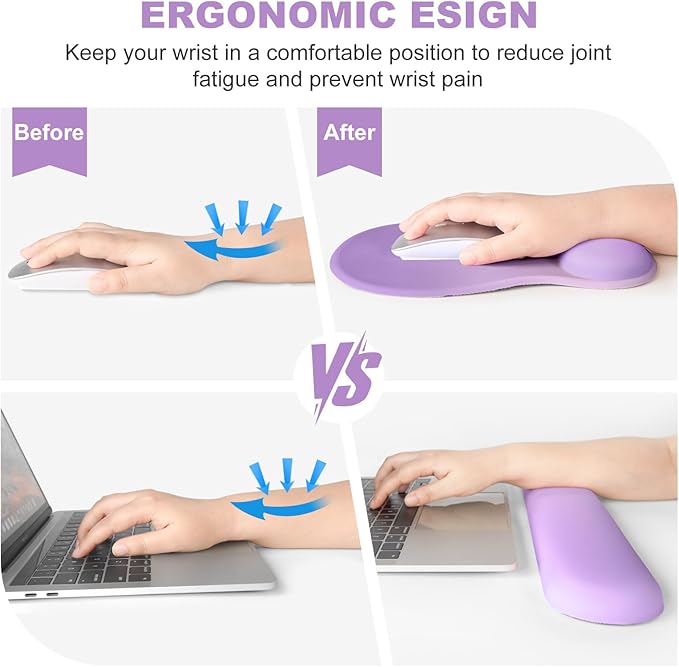 4-in-1 Large Gaming Mouse Pad, Keyboard Wrist Rest Pad & Wrist Support Mousepad Set, Extended Desk Pad Waterproof Desk Mat for Home Office Decor Study Game 35.4×15.7 Inches I Purple Pink Lavender