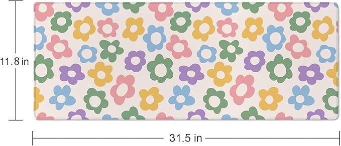 Vintage Groovy Flowers Desk Mat Large Gaming Mouse Pad XL Extended Mousepad Desk Pad Big Keyboard Pad Desktop Mouse Mat 31.5"x11.8" Deskmat for Gamers with Stitched Edges Non-Slip Rubber Base