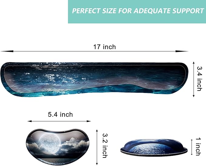 Keyboard Wrist Rest Mouse Wrist Support Set, Memory Foam Wrist Rest Pad for Computer Laptop Keyboard Mouse, Ergonomic Wrist Cushion Support for Typing Pain Relief, Gaming Home Office, Moonlit Night