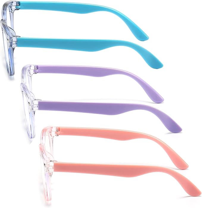 FANNYGO 3 Pack kids Blue Light Blocking Glasses for girls boys Computer Blue Light Blocking Glasses For Age 3-9 (Light blue + Light purple + Light pink)