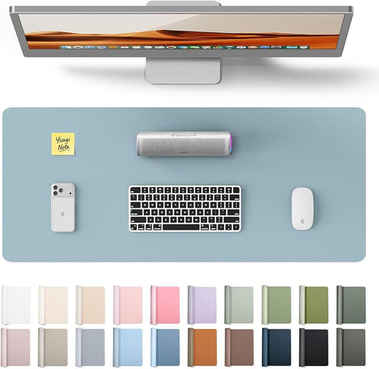 YSAGi Leather Desk Protector, Office Mat, Large Mouse Mat, Non-Slip PU Leather Blotter, Laptop Desk Pad, Waterproof Writing Pad for Office and Home (Ice Blue, 23.6" x 13.8")