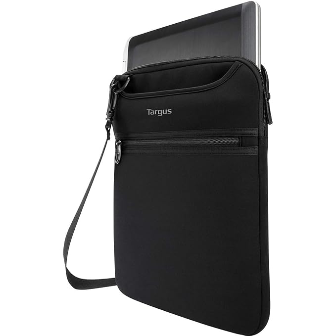 Targus Vertical Slipcase Laptop Messenger Bag, Black - Hideaway Handles with Cross Shoulder Strap and Protective Padding, Fits 14" Laptop (TSS913)
