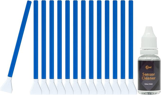 UES APS-C Sensor Cleaning Kit (APSC16) - 14pcs 16mm Sensor Cleaning Swabs & 15ml Alcohol-Free Sensor Cleaner - Compatible with Sony, Nikon, Canon, Fujifilm APS-C DSLR & Mirrorless Cameras by UES