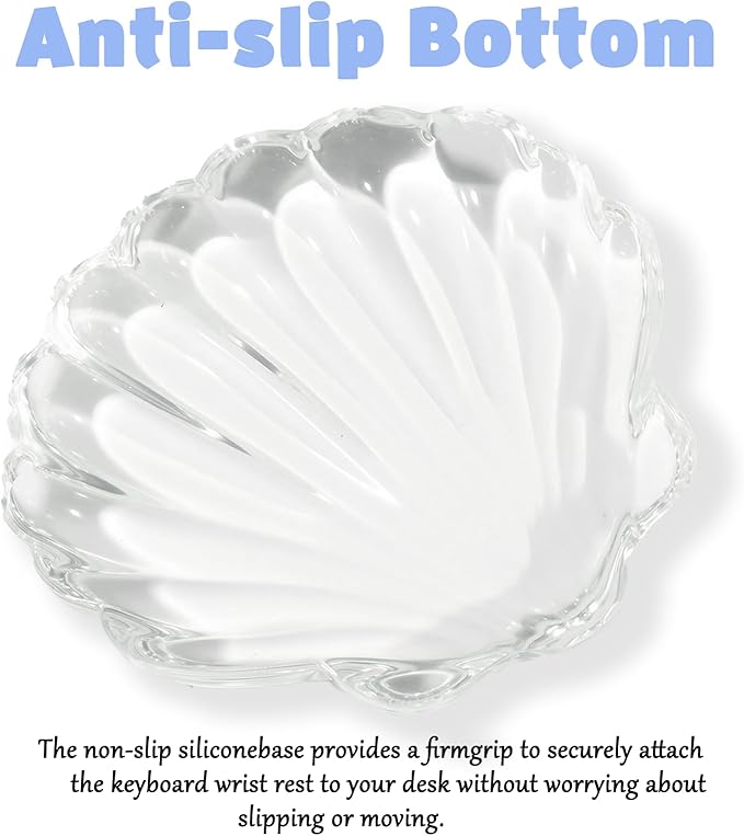 Gel Wrist Rest for Keyboard and Mouse Transparent Shell Keyboard Wrist Rest Ergonomic Cute White Clear Cool Seashell Mouse Wrist Pad Silicone Non-Slip Support for Computer Gaming Home Office