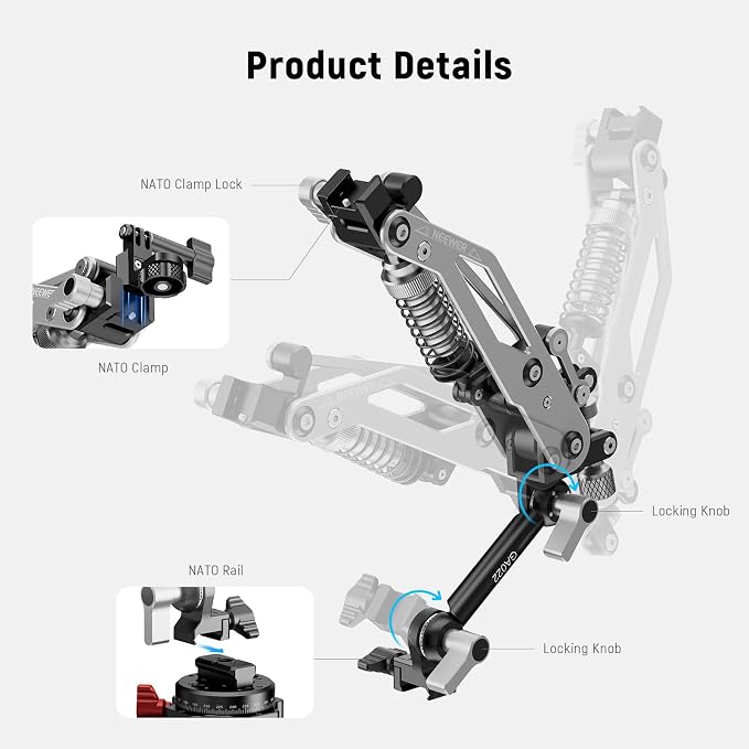 NEEWER Vacuum Suction Cup Car Mount for Action Camera with Hydraulic Boom Arm, NATO Rail, Compatible with DJI Osmo Pocket 3 Insts360 X5 X4 X3 Hero Adapter Holder, 18oz/500g Max Load, GA022 - Image 6