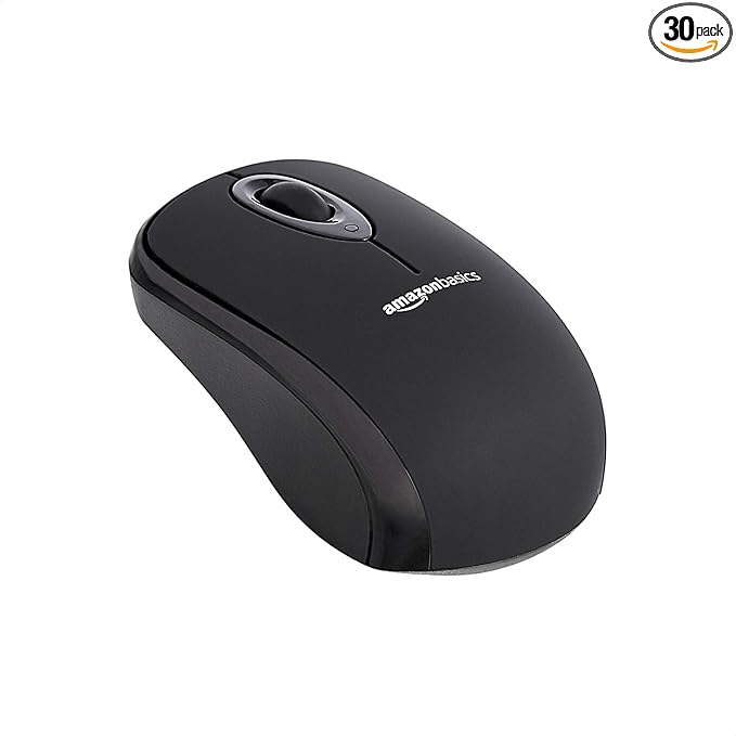 Amazon Basics 2.4 GHz Wireless Optical Computer Mouse with USB Nano Receiver, Black, 30-Pack
