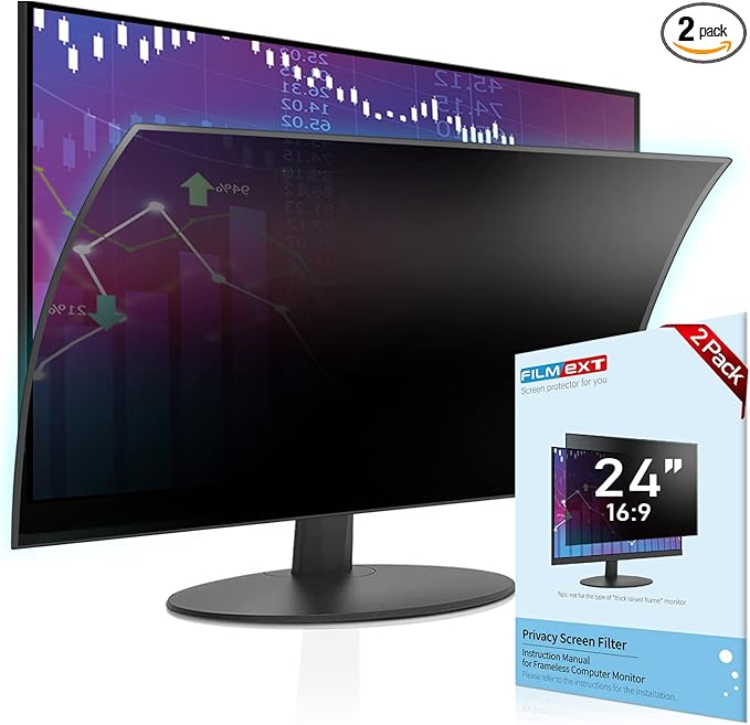 FILMEXT [2 Pack Removable 24 Inch Computer Privacy Screen Filter for 16:9 All-in-One Desktop/Frameless Monitor - Blue Light UV Blocking Privacy Shield for Thin Bezel Computer