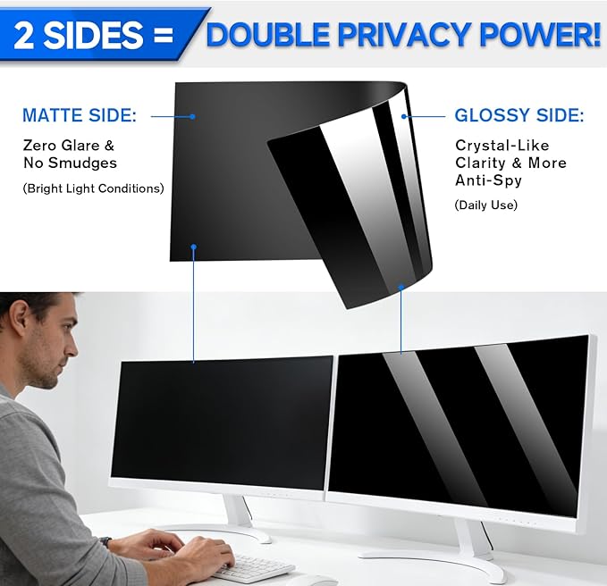 [2-Pack] Privacy Screen For Computer Monitor, 23-Inch 16:9 Aspect Ratio; Anti Spy/Bule Light/Glare And Eye Protection, 2 Install Ways Removable For Office, Airport, Cafe And Other Public Area; Diagonal 23 Inches, Width 20.05 Inches, Height 11.28 Inches