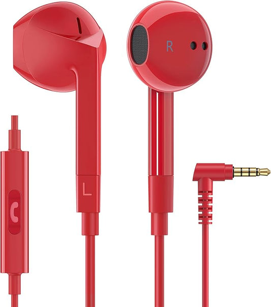 LUDOS FEROX Wired Earbuds in-Ear Headphones, 5 Year Warranty, Earphones with Microphone, Noise Isolation Corded for 3.5mm Jack Ear Buds for iPhone, Samsung, Laptop, Kids, School Students - Red