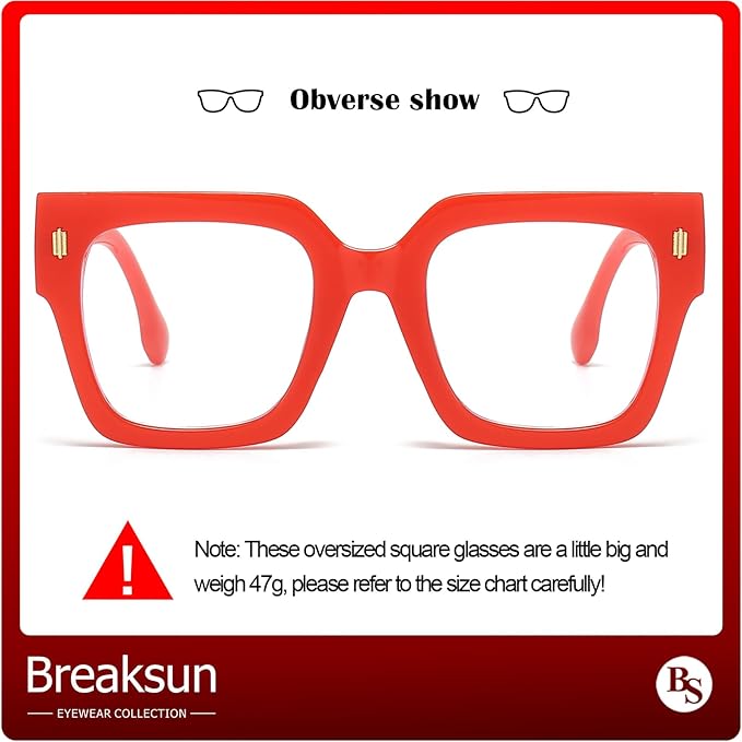 Breaksun Fashion Oversized Blue Light Blocking Glasses for Women Men Trendy Big Square Frame Computer Eyeglasses