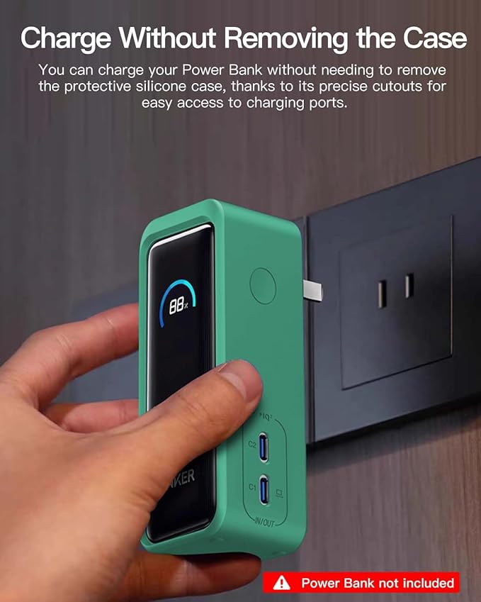 Silicone Case for Anker Prime Power Bank 9600mAh 65W, Full-Body Shockproof Cover with Scratch Protection, with Lanyard,Green