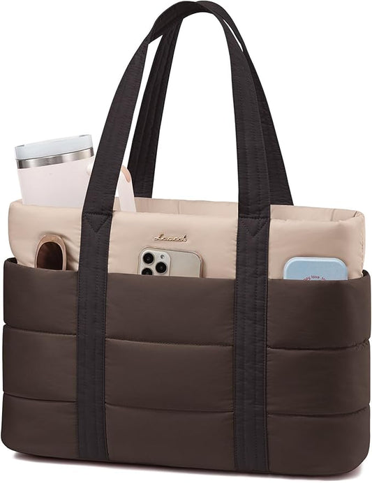 LOVEVOOK Tote Bag for Women, Large Puffer Work Tote Laptop Bag, Lightweight Travel Tote Bag with Zipper Gifts for Women
