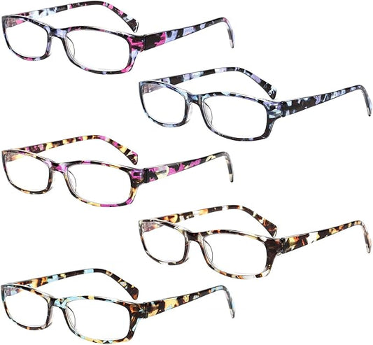 Henotin 5-Pack Reading Glasses Blue Light Blocking Anti Eyestrain Computer Reading Glasses for Women and Men Readers (Mix Color-C1, 1.75, Diopters)