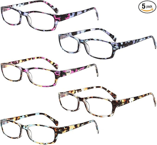 Henotin 5-Pack Reading Glasses Blue Light Blocking Anti Eyestrain Computer Reading Glasses for Women and Men Readers (Mix Color-C1, 3.00, Diopters)