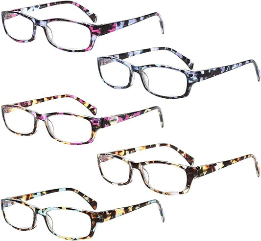 Henotin 5-Pack Reading Glasses Blue Light Blocking Anti Eyestrain Computer Reading Glasses for Women and Men Readers (Mix Color-C1, 2.00, Diopters)
