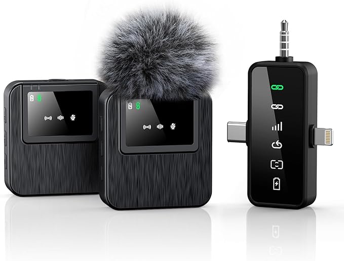 3-in-1 Mini Microphone for iPhone, Android, Camera - 328ft Long Range, 20H Battery Life, Wireless Microphones, Lapel Mic with AI Noise Reduction for Video Recording, Content Creators