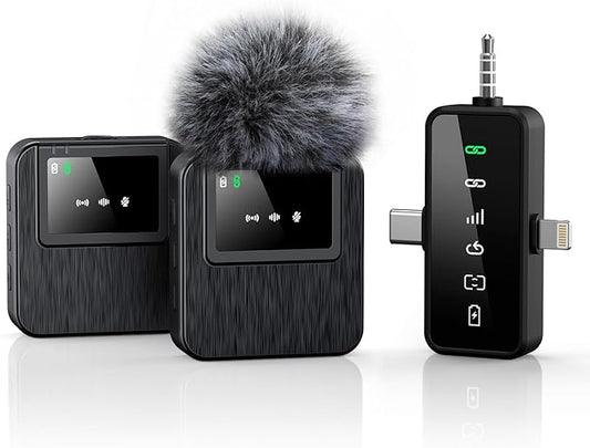 3-in-1 Mini Microphone for iPhone, Android, Camera - 328ft Long Range, 20H Battery Life, Wireless Microphones, Lapel Mic with AI Noise Reduction for Video Recording, Content Creators