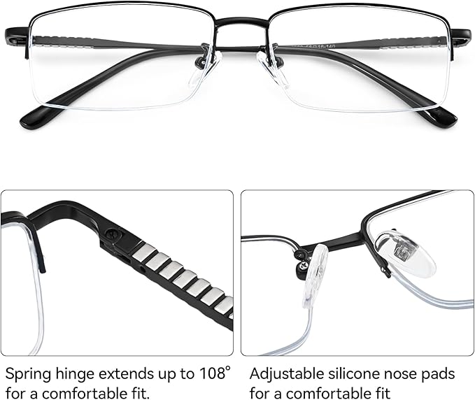 Dollger Rectangle Blue Light Glasses for Men Metal Anti Bluelight Blocking Glasses for Computer Fashion Eyeglasses Small Half