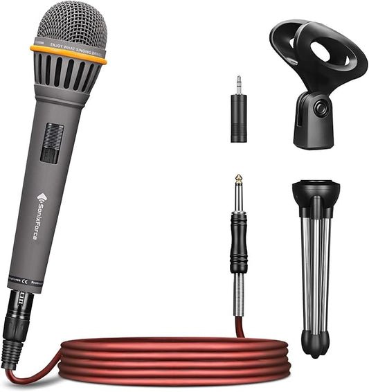Dynamic Microphone - Professional Vocal Microphone for Singing - Handheld Wired Microphone with 16ft XLR to 1/4" Audio Cable - Mic for Speaking, Karaoke & Living Stage (Matte Grey)