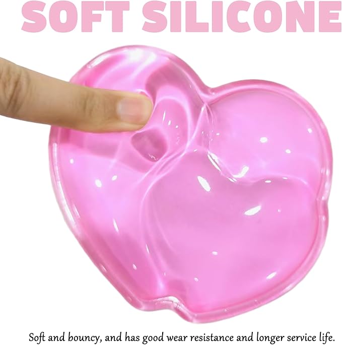 Gel Wrist Rest for Keyboard and Mouse Transparent Pink Heart Elbow Pad Cushion Ergonomic Cute Clear Cool Mouse Wrist Pad Silicone Non-Slip Support for Computer Gaming Home Office Hand Pillow