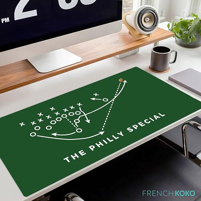 French KOKO Large Philadelphia Football Desk Mat 36" x 16.5" – XL Desk Pad Mat Featuring The Philly Special Play, Oversized Mouse Pad Protector, for Men, Teen Boys, Dad, Office