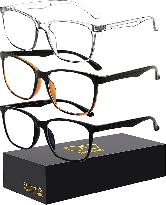 Oilway Blue-Light Blocking Glasses Computer Reading/Gaming/TV/Phones Glasses Fashion Anti Eyestrain Glasses for Women Men（E3 Black + Blackleopardprint + Transparent）