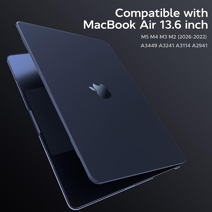 B BELK Compatible with MacBook Air 13 inch Case M5 2026 2025-2022 M4 M3 M2 A3449 A3240 A3113 A2681,[100% Official Color] [Slim Armor] Plastic Hard Shell Case for MacBook Air 13.6 inch, Midnight Clear