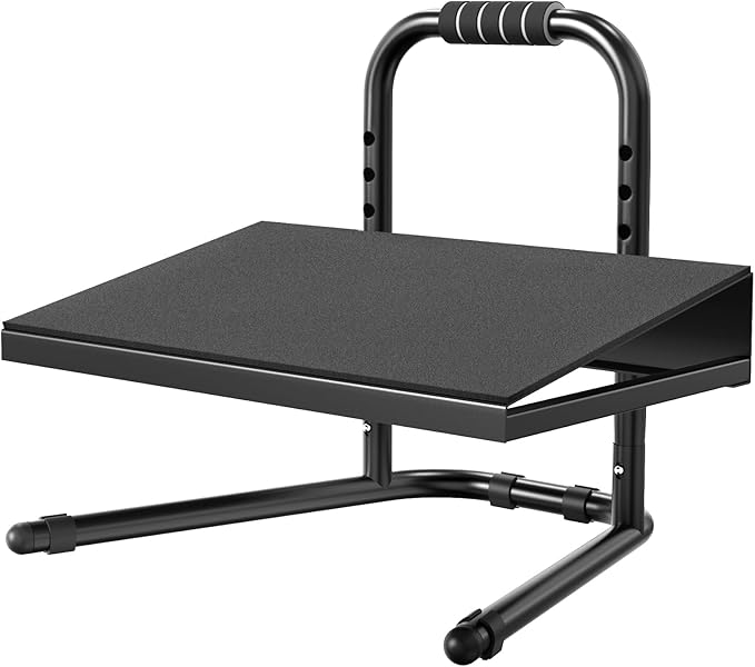 Height Adjustable Foot Rest - Relief Platform for Standing and Sitting, Ergonomic Under Desk Footrest with Non-Slip Surface, 6 Height Settings, Sturdy Metal Frame, Easy Assembly, Black