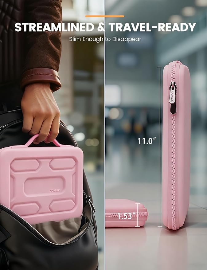 DOMISO 14 inch Laptop Sleeve with Handle Shockproof Computer Bag Waterproof EVA Protective Carrying Case for 14" ThinkPad E480/Yoga 920/13.5" Microsoft Surface Book/HP Pavilion 14 Stream 14, Pink