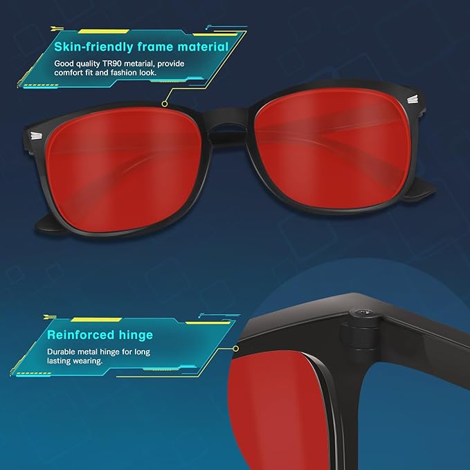 Red Lens Glasses Blue Light Glasses for Men Women - 99.9% Red Glasses Blue Light Blocking for Computer,Gaming,TV,Phone Screens - 2 Pair