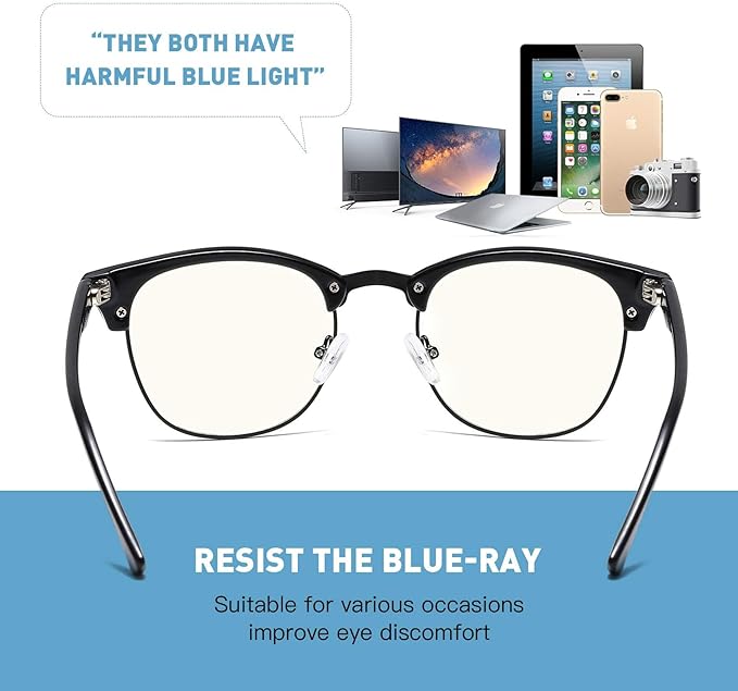 Blue Light Blocking Glasses Vintage Half Frame UV Clear Lens Anti Eyestrain Computer Gaming Glasses for Women Men (G02-crystal Gold+leopard Silver)