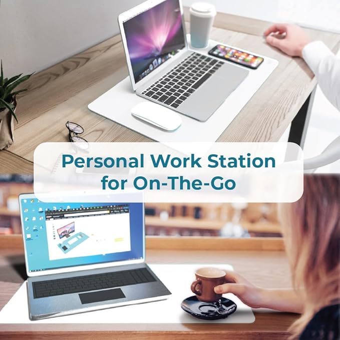 BLACK+DECKER Small Travel Desk Mat, Office Desk Pad, Computer Mat, Laptop Pad for Mobile Office, Computer Furniture Protector, Compact for Carry-On Bags, Ideal for Travel & Work (12"x 20"), White