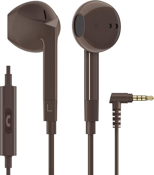 LUDOS FEROX Wired Earbuds in-Ear Headphones, 5 Year Warranty, Earphones with Microphone, Noise Isolation Corded for 3.5mm Jack Ear Buds for iPhone, Samsung, Laptop, Kids, School Students - Brown
