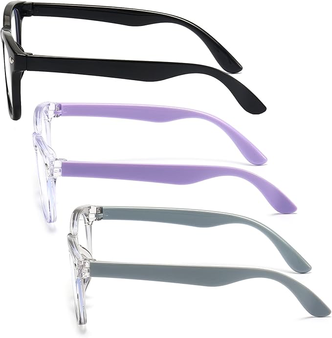 FANNYGO 3 Pack kids Blue Light Blocking Glasses For Girls And Boys Computer Blue Light Blocking Glasses For Age 3-9 (Black + Light purple + Light gray)