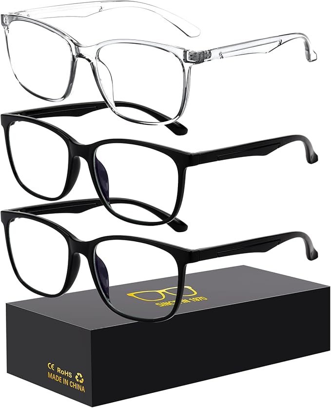 Oilway Blue-Light Blocking Glasses Computer Reading/Gaming/TV/Phones Glasses Fashion Anti Eyestrain Glasses for Women Men（E1 Black + Black + Transparent）