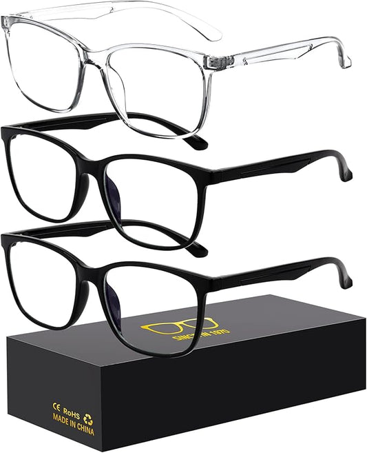 Oilway Blue-Light Blocking Glasses Computer Reading/Gaming/TV/Phones Glasses Fashion Anti Eyestrain Glasses for Women Men（E1 Black + Black + Transparent）