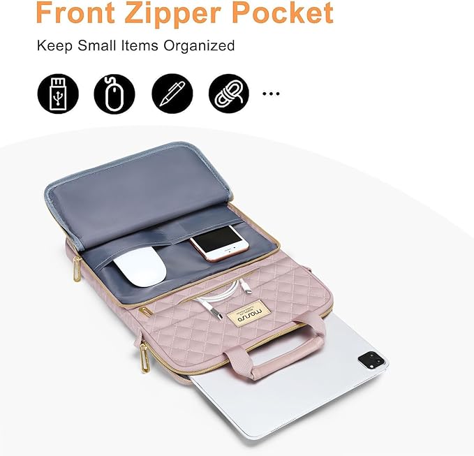 MOSISO 12.9 inch Tablet Sleeve Bag for iPad Pro 13 M4&iPad Air 13 M3 M2,iPad Pro 12.9 M2 M1 6/5,Surface Laptop Go 12.4,Galaxy Tab S8+/S9+ 12.4,Square Quilted Carrying Case with 2 Pockets, Pink