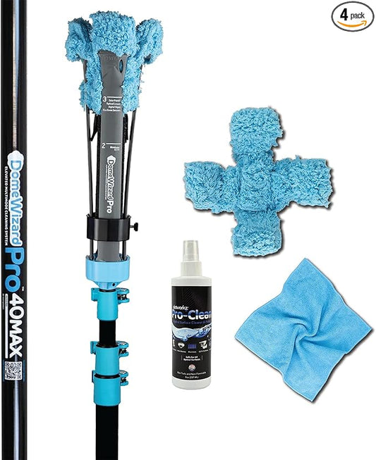 DomeWizard™ 40' Security Camera Cleaning Kit with Professional Grade Carbon Fiber Pole – Lens Cleaner for Dome, PTZ, Mini Dome & Bullet Cameras – Reusable Microfiber Mitt + 8oz Cleaning Solution by Dotworkz