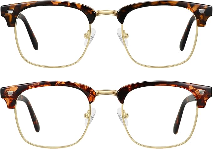 MEETSUN Blue Light Glasses Retro Half Frame Clear Lens - Anti-Eyestrain for Computer, Gaming & Phone Use | Women Men Fashion Bluelight Glasses(Leopard Frame+Tortoiseshell Frame / 2 PACK)