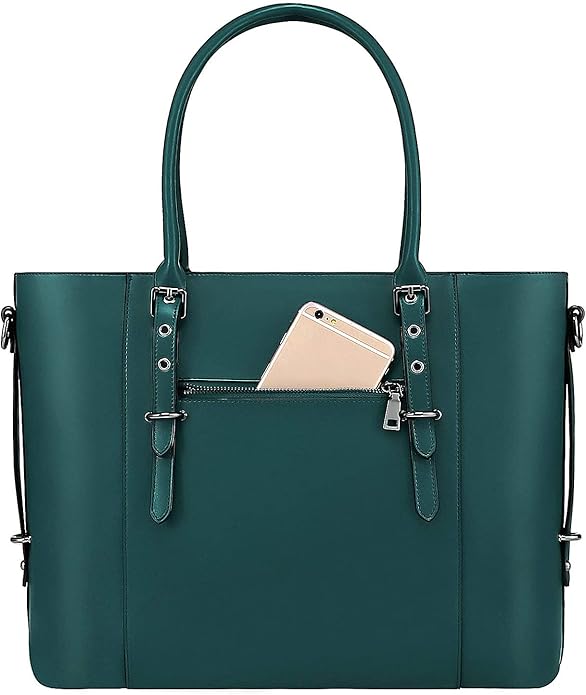 MOSISO Laptop Bag for Women, Waterproof Vintage PU Leather Briefcase Shoulder Computer Laptop Tote Bag for Office Work