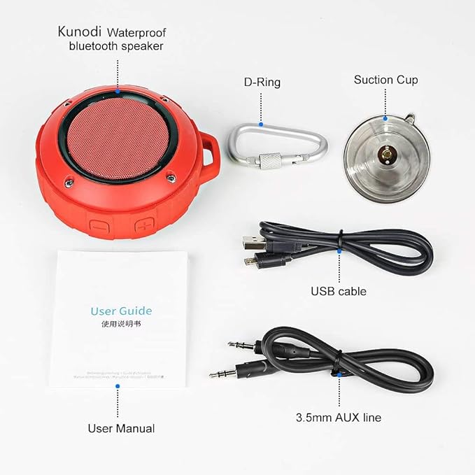 Kunodi Outdoor Waterproof Bluetooth Speaker, Wireless Portable Mini Shower Travel Speaker with Subwoofer, Enhanced Bass, Built in Mic for Sports, Pool, Beach, Hiking, Camping