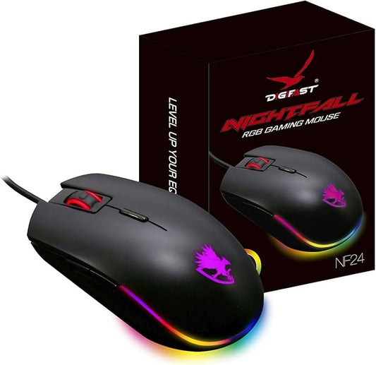 Nightfall NF24 RGB Backlit Gaming Mouse, Symmetrical Design, 50 Million Click Durability, 8 Programmable Buttons, Dynamic DPI Switching, Customized Color, DPI for Windows PC Gamers (Black)