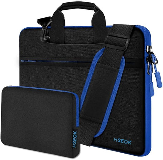 Hseok Laptop Shoulder Bag 13-14 inch Shockproof Water-Resistant HandBag with Small Case Compatible with MacBook Pro/Neo 14" M5/M4/M3/M2/M1, Mac Air/Pro 13.3", XPS 13/14, Most 13"-14" PC,Black-blue